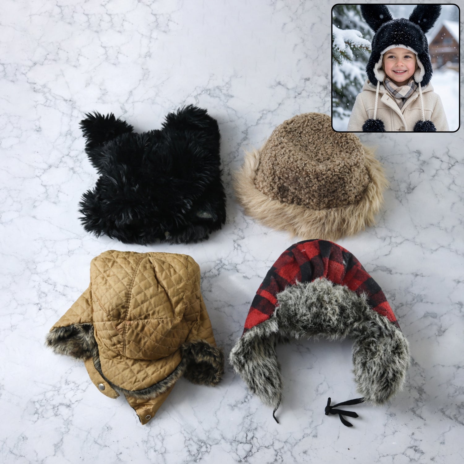Kids Winter Fur Lined Warm Cap With Ear Flap And Stylish (1 Pc Mix Design)