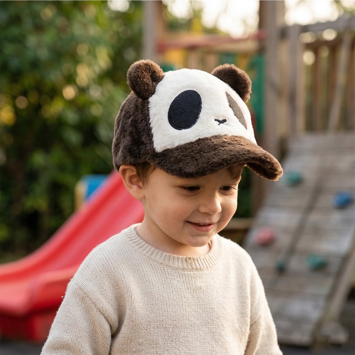 Cute Panda Design Plush Winter Cap (1 Pc)