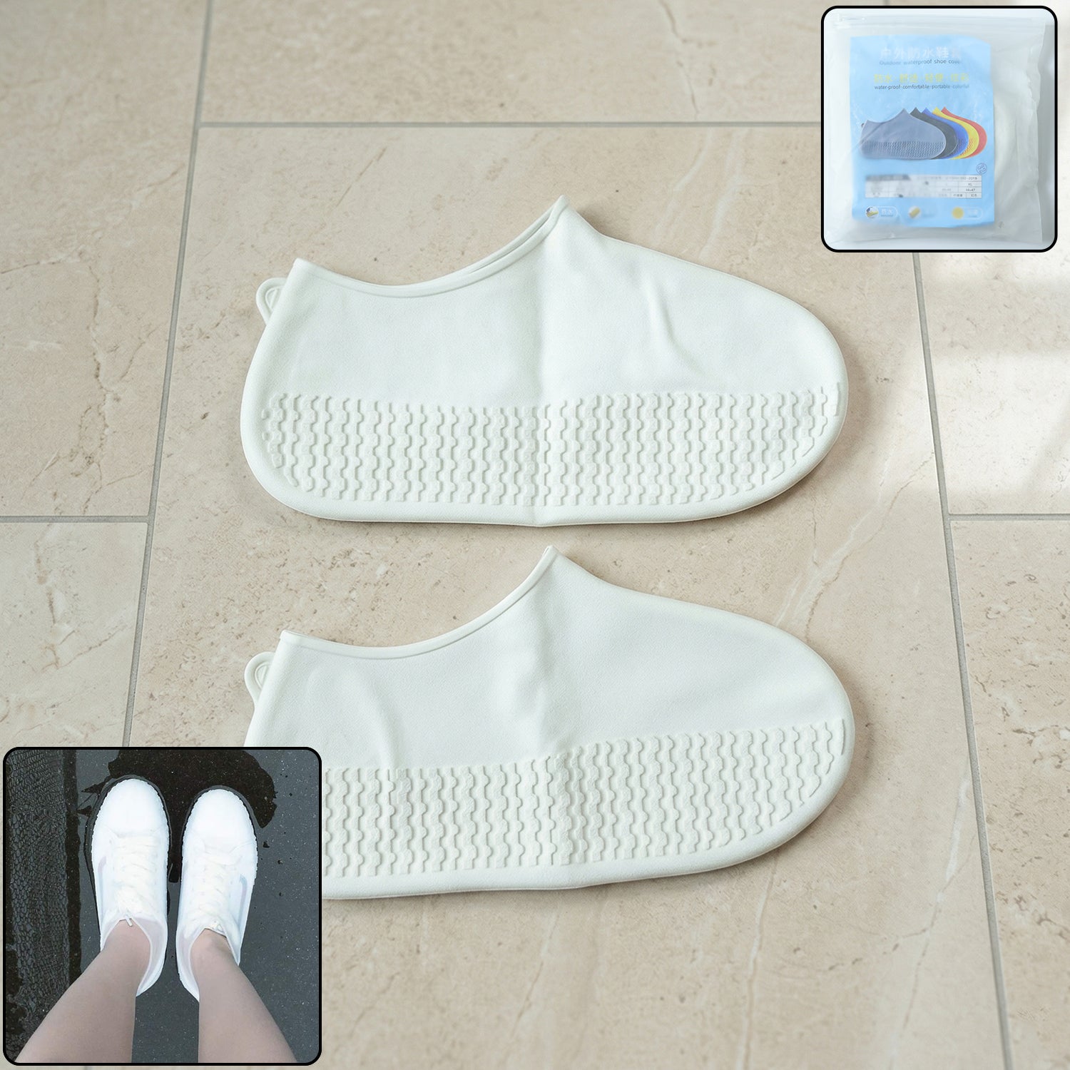 Waterproof Silicone Shoe Cover White Color (1 Pair Medium Size)