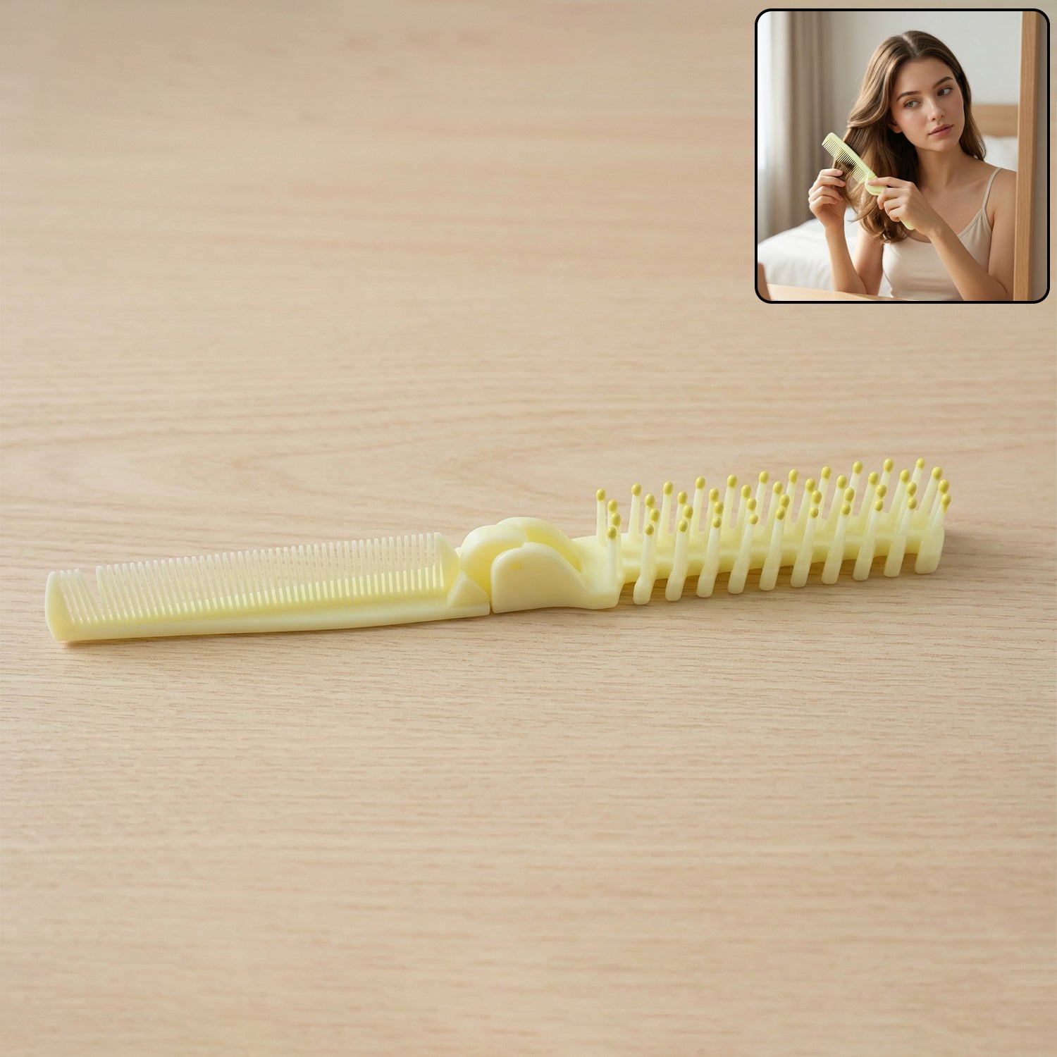 2 In 1 Foldable Hair Comb With Brush (1 Pc)